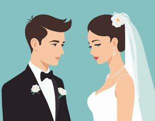 Bride and Groom Vector Illustration Set