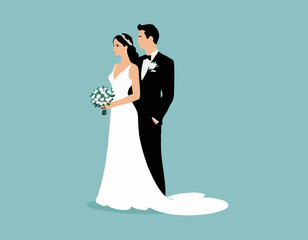 Bride and Groom Vector Illustration Set
