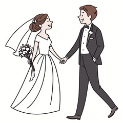 Bride and Groom Vector Illustration Set