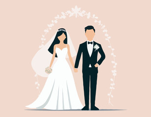 Bride and Groom Vector Illustration Set