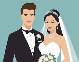 Bride and Groom Vector Illustration Set