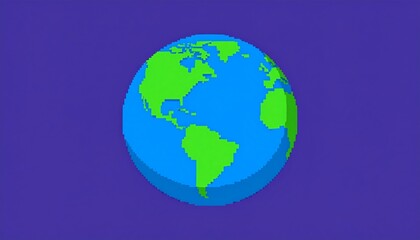 Fototapeta premium Pixelated globe earth on purple background, representing continents and oceans