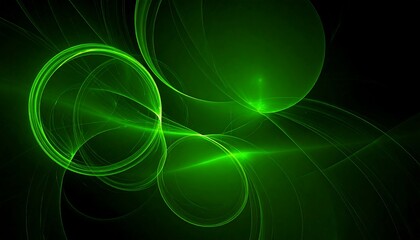 Abstract swirling green shapes on black background