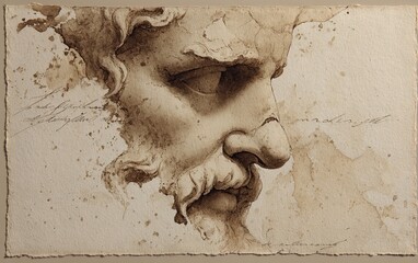 Vintage Watercolor Pencil Art & Classical Illustrations &ndash; Wall Art Wallpapers &ndash; Ancient Greek Roman Portraits of Stoics & Philosophers: Plato, Aristotle, Socrates, Marcus Aurelius, Seneca 