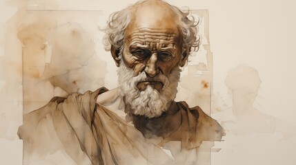 Vintage Watercolor Pencil Art & Classical Illustrations &ndash; Wall Art Wallpapers &ndash; Ancient Greek Roman Portraits of Stoics & Philosophers: Plato, Aristotle, Socrates, Marcus Aurelius, Seneca 