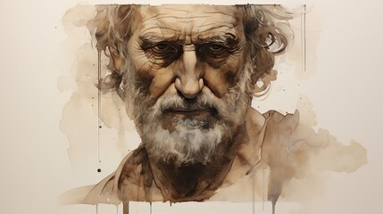 Vintage Watercolor Pencil Art & Classical Illustrations &ndash; Wall Art Wallpapers &ndash; Ancient Greek Roman Portraits of Stoics & Philosophers: Plato, Aristotle, Socrates, Marcus Aurelius, Seneca 