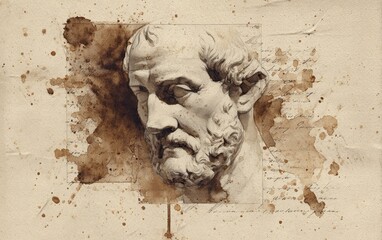 Vintage Watercolor Pencil Art & Classical Illustrations &ndash; Wall Art Wallpapers &ndash; Ancient Greek Roman Portraits of Stoics & Philosophers: Plato, Aristotle, Socrates, Marcus Aurelius, Seneca 