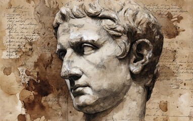Vintage Watercolor Pencil Art & Classical Illustrations &ndash; Wall Art Wallpapers &ndash; Ancient Greek Roman Portraits of Stoics & Philosophers: Plato, Aristotle, Socrates, Marcus Aurelius, Seneca 