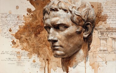Vintage Watercolor Pencil Art & Classical Illustrations &ndash; Wall Art Wallpapers &ndash; Ancient Greek Roman Portraits of Stoics & Philosophers: Plato, Aristotle, Socrates, Marcus Aurelius, Seneca 