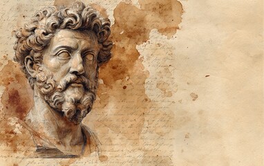 Vintage Watercolor Pencil Art & Classical Illustrations &ndash; Wall Art Wallpapers &ndash; Ancient Greek Roman Portraits of Stoics & Philosophers: Plato, Aristotle, Socrates, Marcus Aurelius, Seneca 