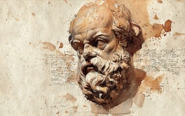 Vintage Watercolor Pencil Art & Classical Illustrations &ndash; Wall Art Wallpapers &ndash; Ancient Greek Roman Portraits of Stoics & Philosophers: Plato, Aristotle, Socrates, Marcus Aurelius, Seneca 