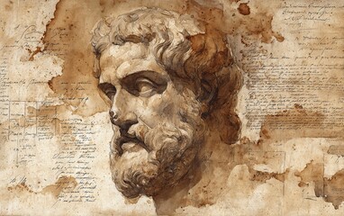 Vintage Watercolor Pencil Art & Classical Illustrations &ndash; Wall Art Wallpapers &ndash; Ancient Greek Roman Portraits of Stoics & Philosophers: Plato, Aristotle, Socrates, Marcus Aurelius, Seneca 