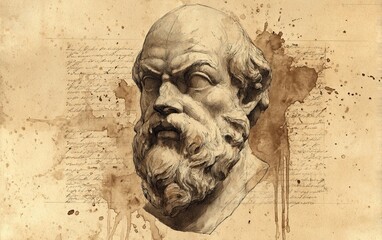 Vintage Watercolor Pencil Art & Classical Illustrations &ndash; Wall Art Wallpapers &ndash; Ancient Greek Roman Portraits of Stoics & Philosophers: Plato, Aristotle, Socrates, Marcus Aurelius, Seneca 