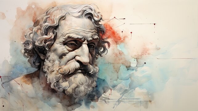 Vintage Watercolor Pencil Art & Classical Illustrations &ndash; Wall Art Wallpapers &ndash; Ancient Greek Roman Portraits of Stoics & Philosophers: Plato, Aristotle, Socrates, Marcus Aurelius, Seneca 