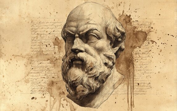 Vintage Watercolor Pencil Art & Classical Illustrations &ndash; Wall Art Wallpapers &ndash; Ancient Greek Roman Portraits of Stoics & Philosophers: Plato, Aristotle, Socrates, Marcus Aurelius, Seneca 