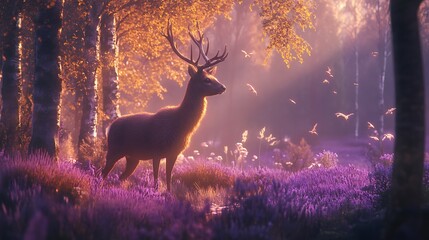Ethereal woodland river shining in violet hues high resolution picture