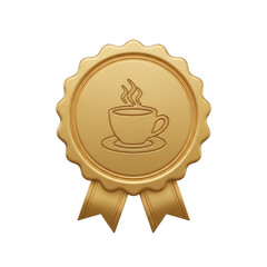 gold label of coffee with ribbon