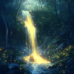 Fairy tale waterfall glowing with magic high resolution picture
