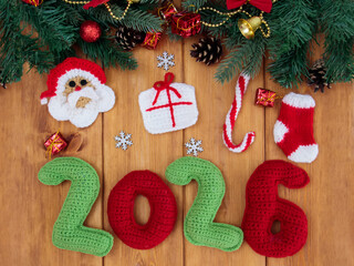 Christmas composition. Red and green numbers are the date of a vivid yarn knitting concept 