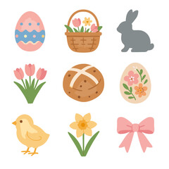 Vector hot icon bunny cross pastel collection silhouette easter woven decorated icons