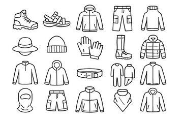 Hat vector cargo down belt clothing gaiters outdoor icons icon jacket beanie