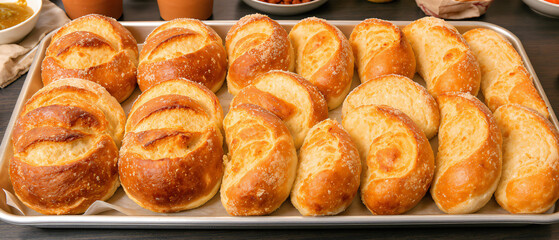 Variety of Bread Rolls Arranged on Tray