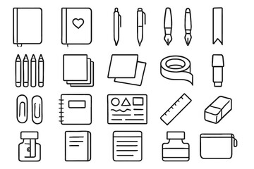 Icon bookmark journaling bottle pouch set journal pen tools pad icons vector