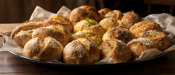 Variety of Bread Rolls Arranged on Tray