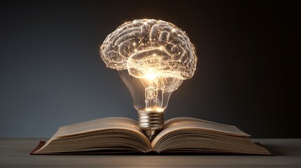Unlock your mind with a stunning brain lightbulb above an open book, perfect for innovative learning and educational resources online