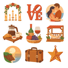 Getaway icon icons sculpture star seashore lantern love fruit vector sunset romantic