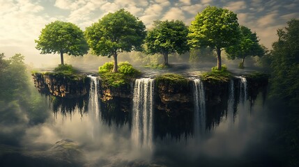 Fantasy landscape with waterfalls and islands high resolution picture