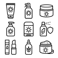Protective jar powder sunscreen face lotion vector icons protection stick sun icon