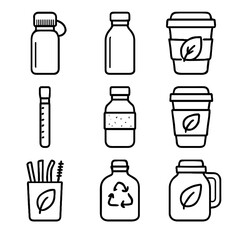 Fototapeta premium Hydration jug filter cup vector sleeve reusable icons set eco icon compostable