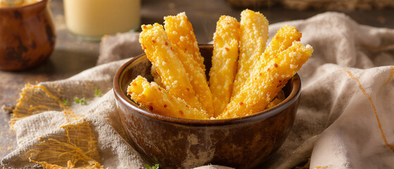 Breadsticks in a Rustic Ceramic Cup