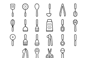 Ice cooking cutter icon tongs spoon vector utensils press pizza minimal pastry