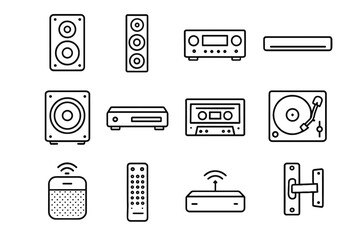 Receiver deck cd audio speaker icons home remote av turntable soundbar vector