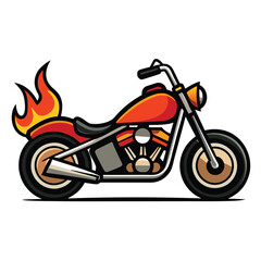 Cartoon Motorcycle with Flames on White Background bike chopper