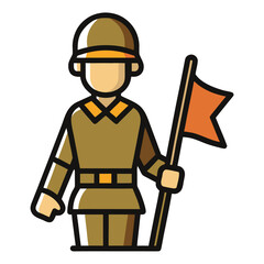 Cartoon Soldier Holding an Orange Flag on a White Background military army