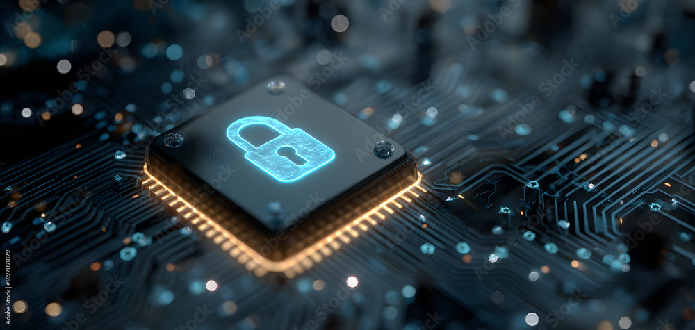 Poster cybersecurity service concept of motherboard and safty authentication network r ai regulation laws w