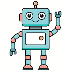 Cheerful Blue Robot Waving Hello With Pink Accents On White Background vector illustration