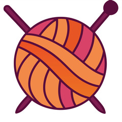 Colorful Ball of Yarn with Knitting Needles in Pink and Orange Hues craft