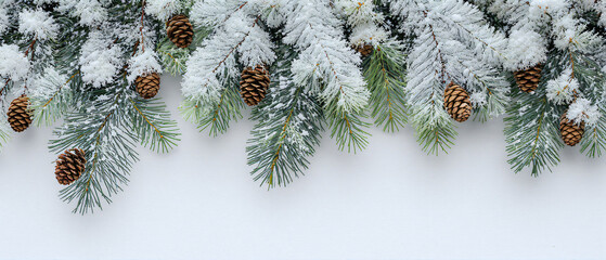 Fir Branches with Snow and Pinecones