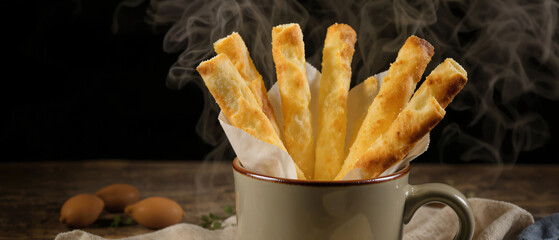 Breadsticks in a Rustic Ceramic Cup