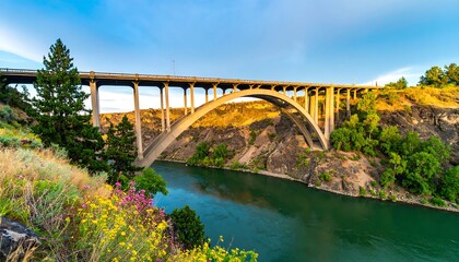 Majestic bridge over the canyon during sunset with a river view below