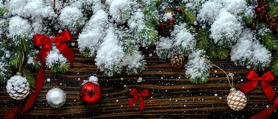 Fir Branches with Snow and Pinecones