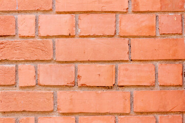 A close-up photograph of a clay brick wall. The bricks show variations in color and texture, with a...