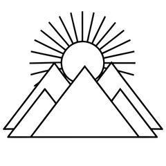 Minimalist Outline of Mountains with a Rising Sun and Sunbeams sunrise rays