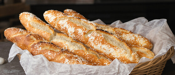 Freshly Baked Baguettes in Basket