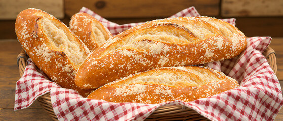 Freshly Baked Baguettes in Basket