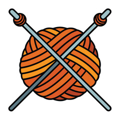 Orange Yarn Ball with Knitting Needles Crossed Cartoon Illustration wool craft